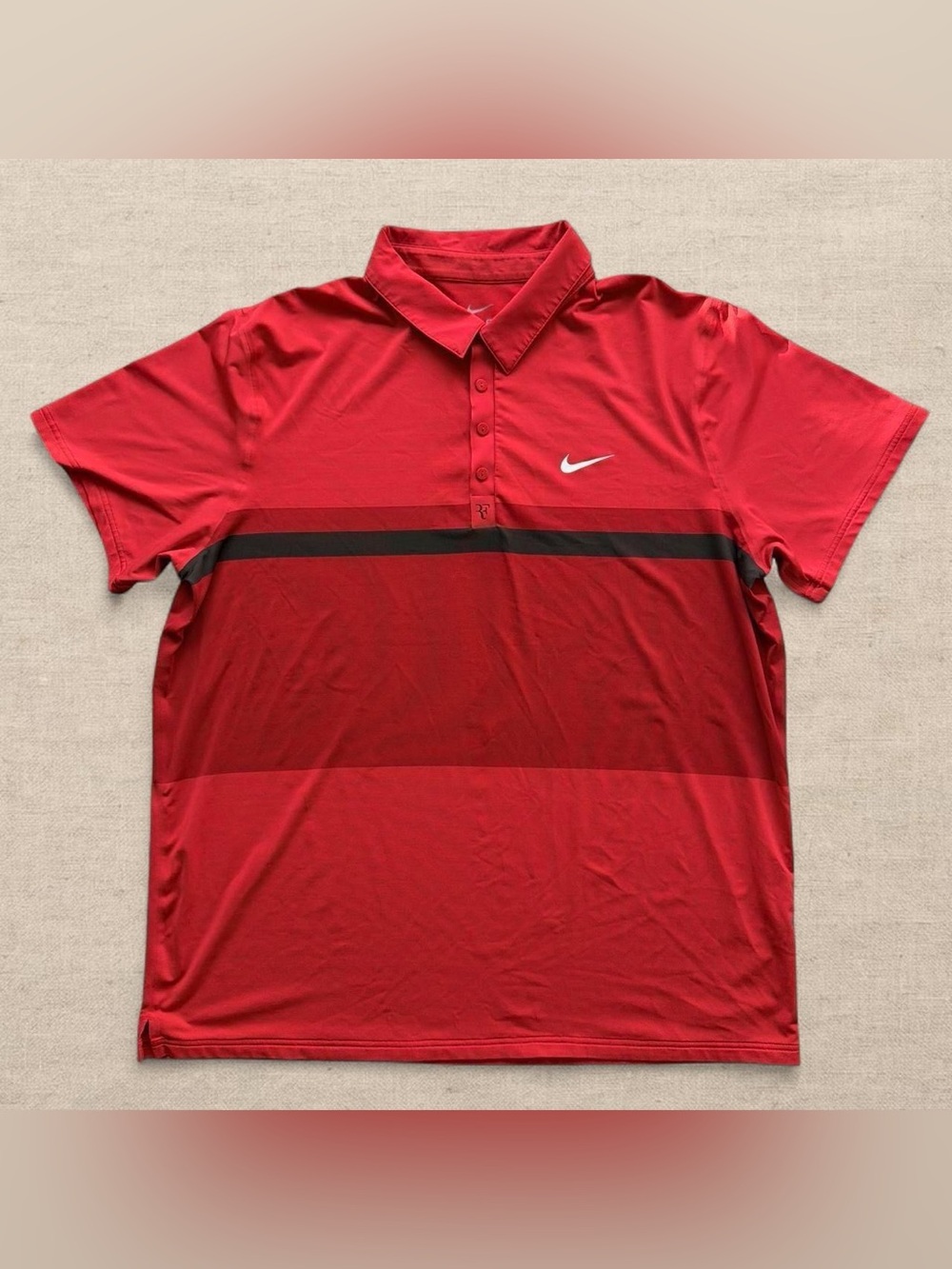 Nike Roger Federer Tennis Polo Shirt Mens Size 2XL Red Black Striped Dri-FIT